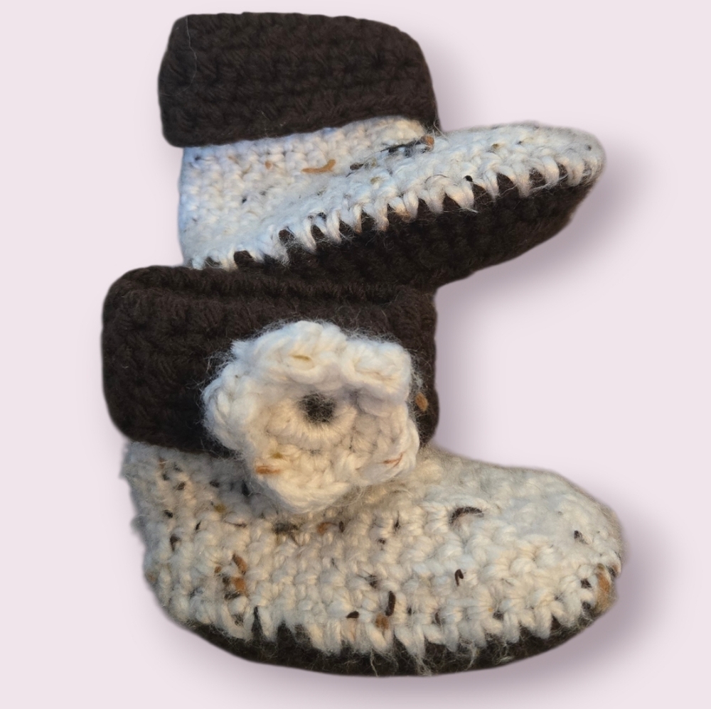 Handcrafted Kids Moccasins - Brown and Cream With Flower Accent